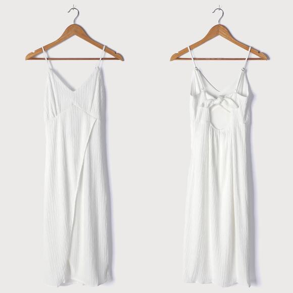 Lulus View and I White Tie-Back Faux-Wrap Midi Dress - Picture 3 of 10